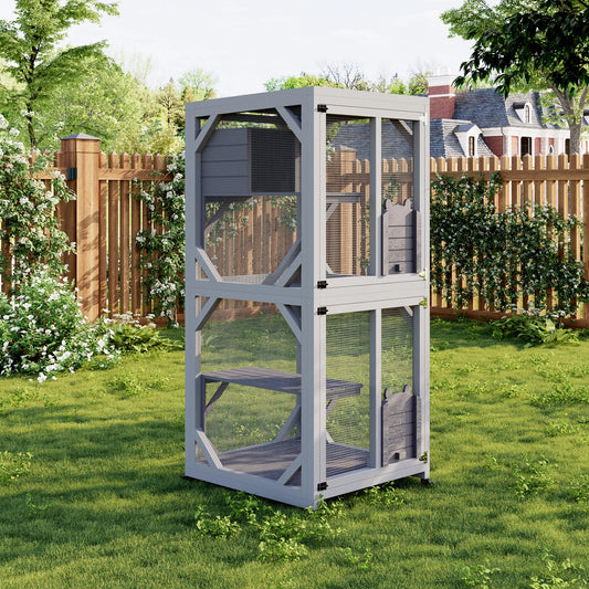 Portable Outdoor Cat Enclosure With Wheels And Weatherproof Roof