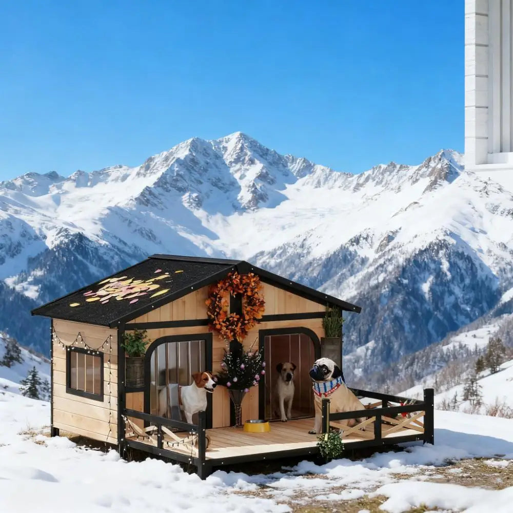 Weatherproof Wooden Dog House With Porch And Elevated Floor