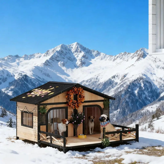Weatherproof Wooden Dog House With Porch And Elevated Floor