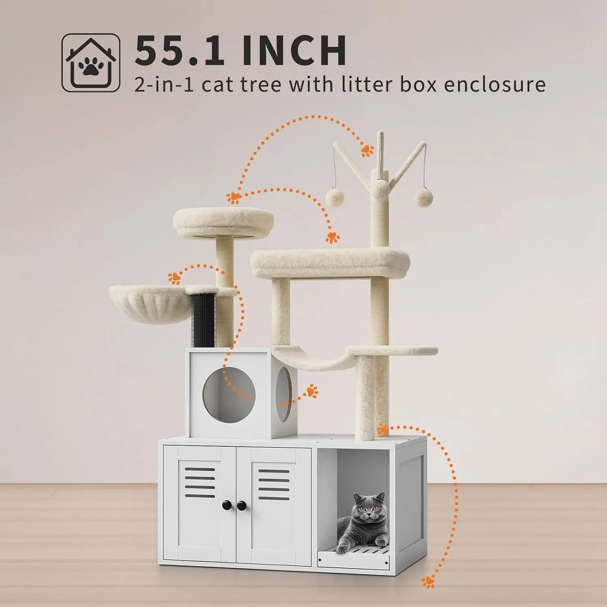 Tacleekii Indoor Cat Tower With Hidden Litter Box Enclosure