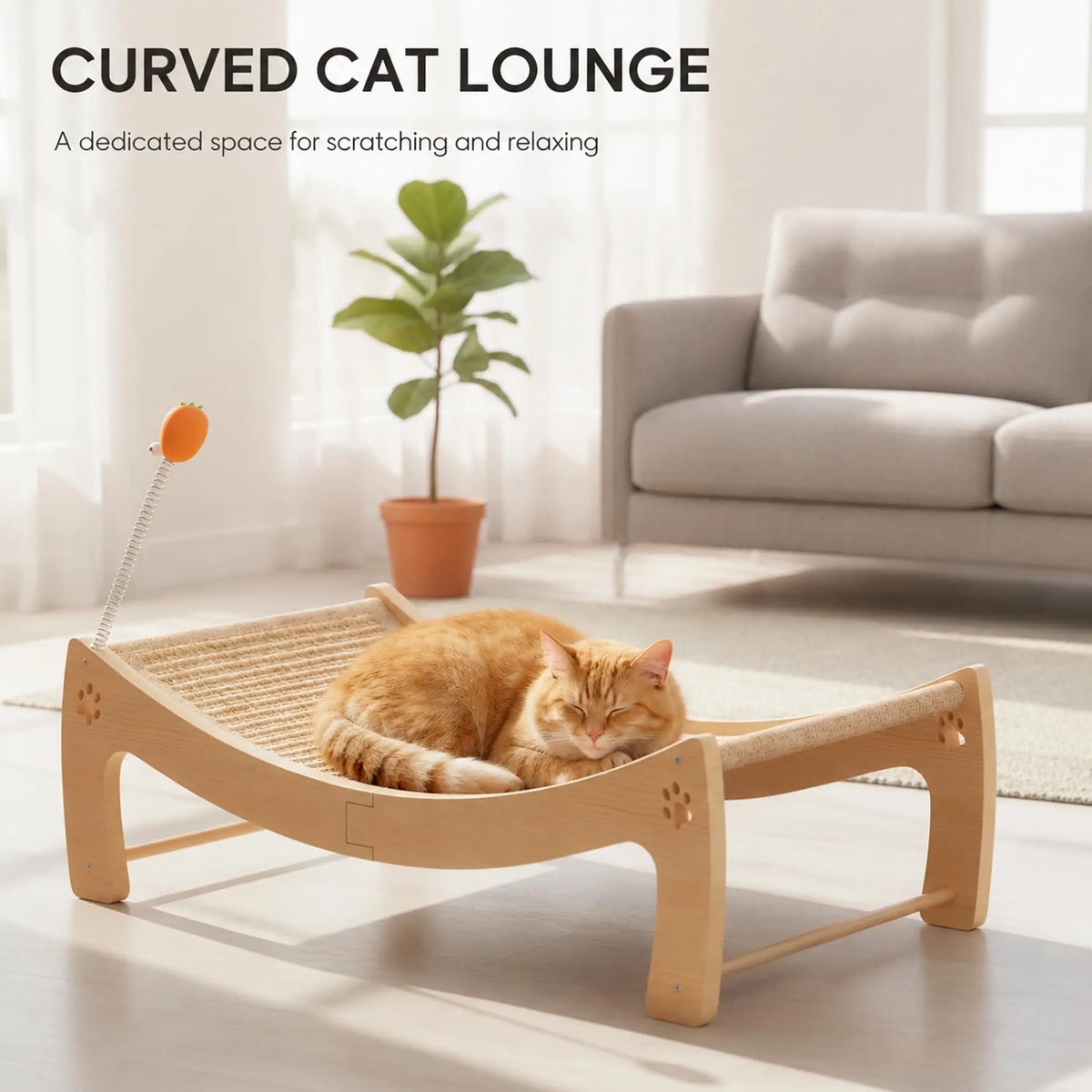 Premium Wooden Cat Scratcher Lounge Bed With Integrated Ball Toy