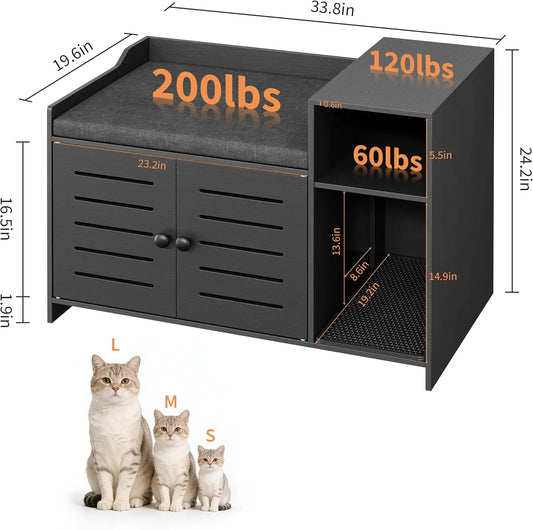 Garvee Farmhouse Wooden Cat Litter Enclosure Cabinet With Shelf