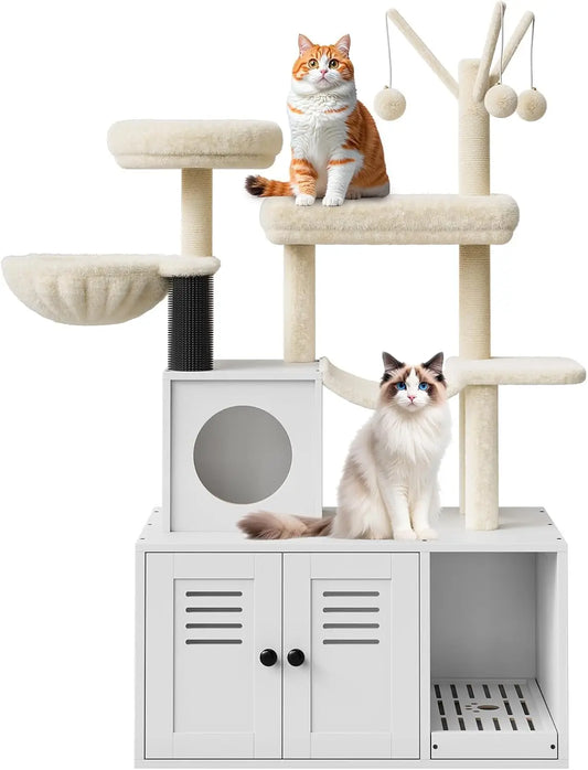 Tacleekii Indoor Cat Tower With Hidden Litter Box Enclosure