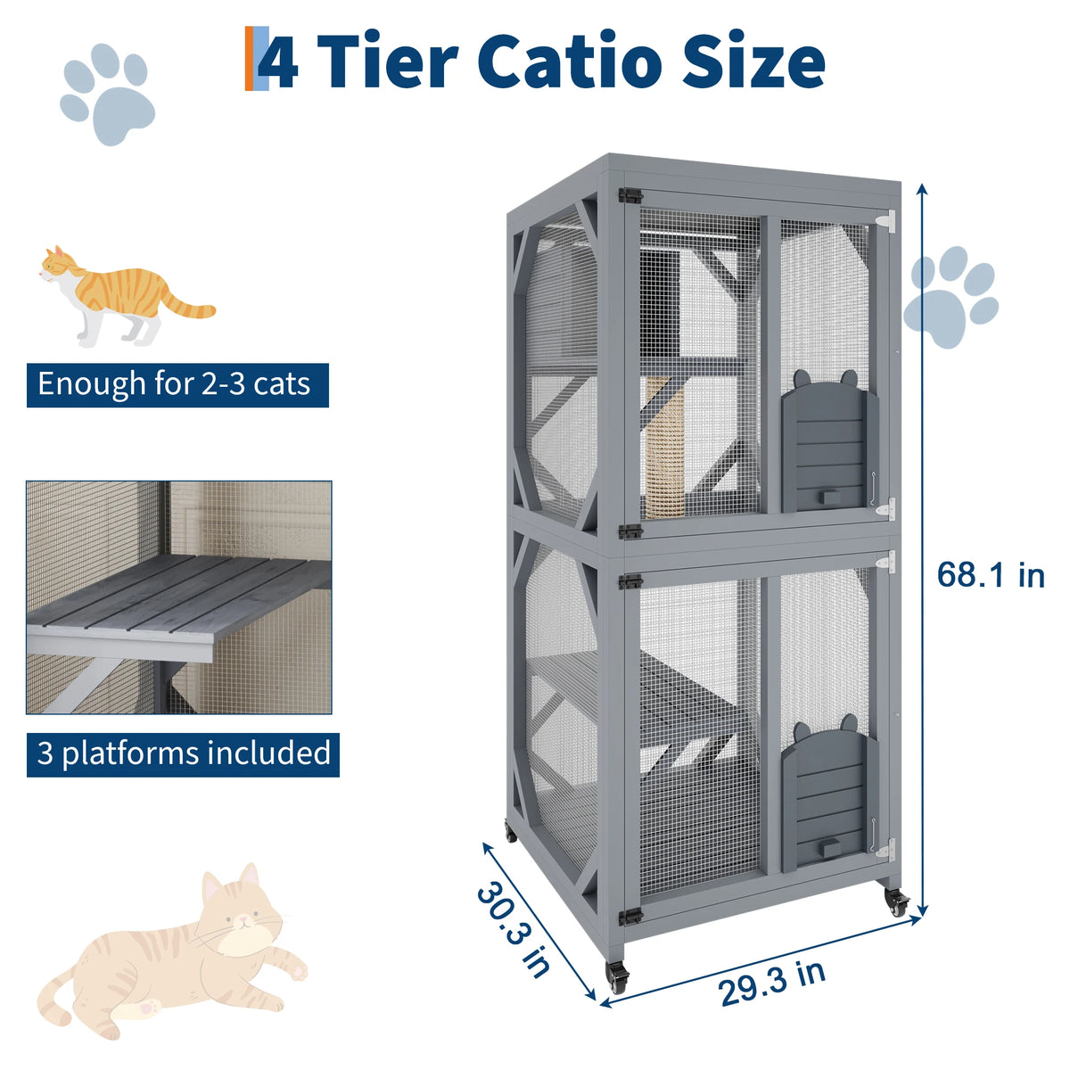Portable Outdoor Cat Enclosure With Wheels And Weatherproof Roof