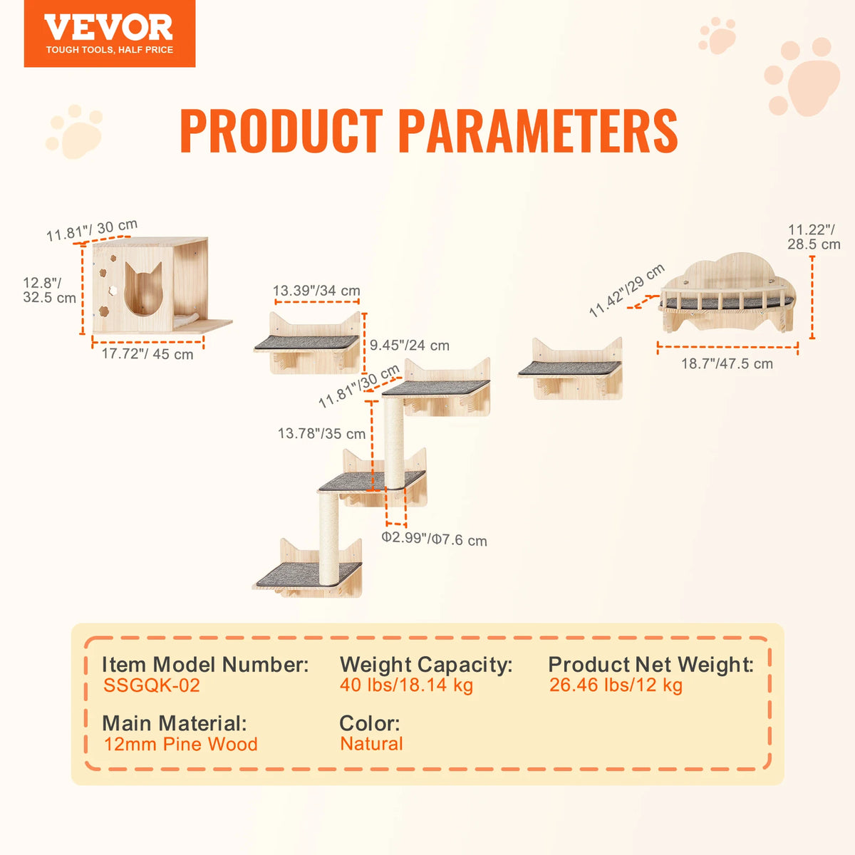 SucceBuy Wall Mounted Wooden Cat Shelves With Hammock And Perch
