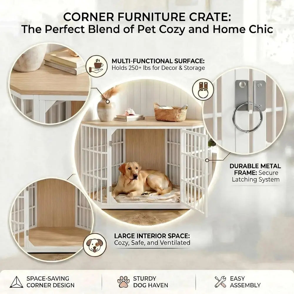 Practical Wooden Dog Crate Featuring Integrated End Table