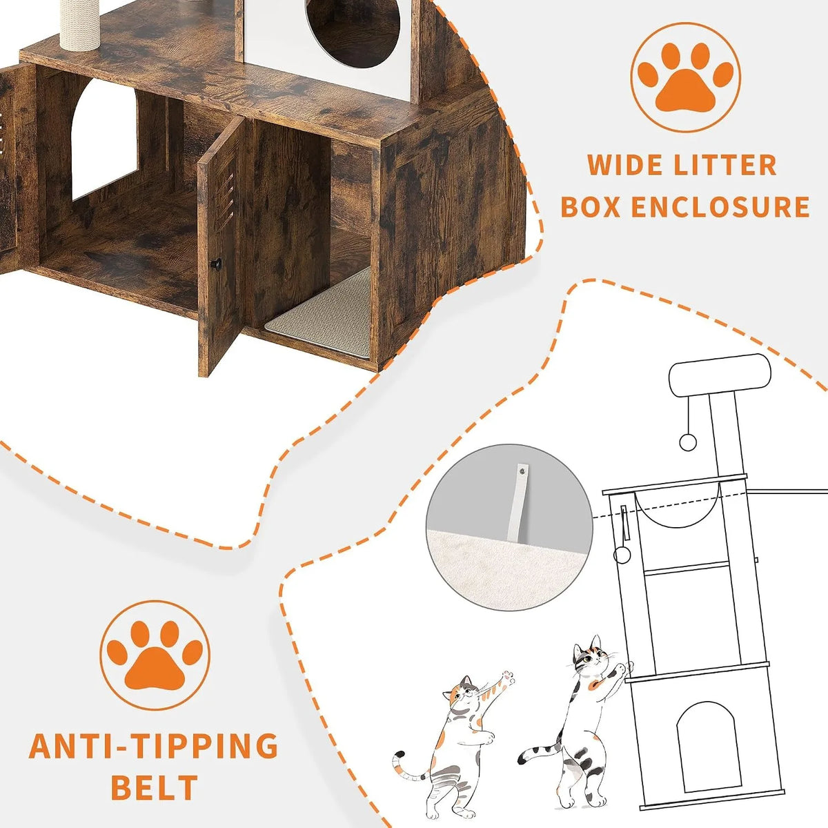 Modern Multi Level Cat Tree With Hidden Litter Box Enclosure
