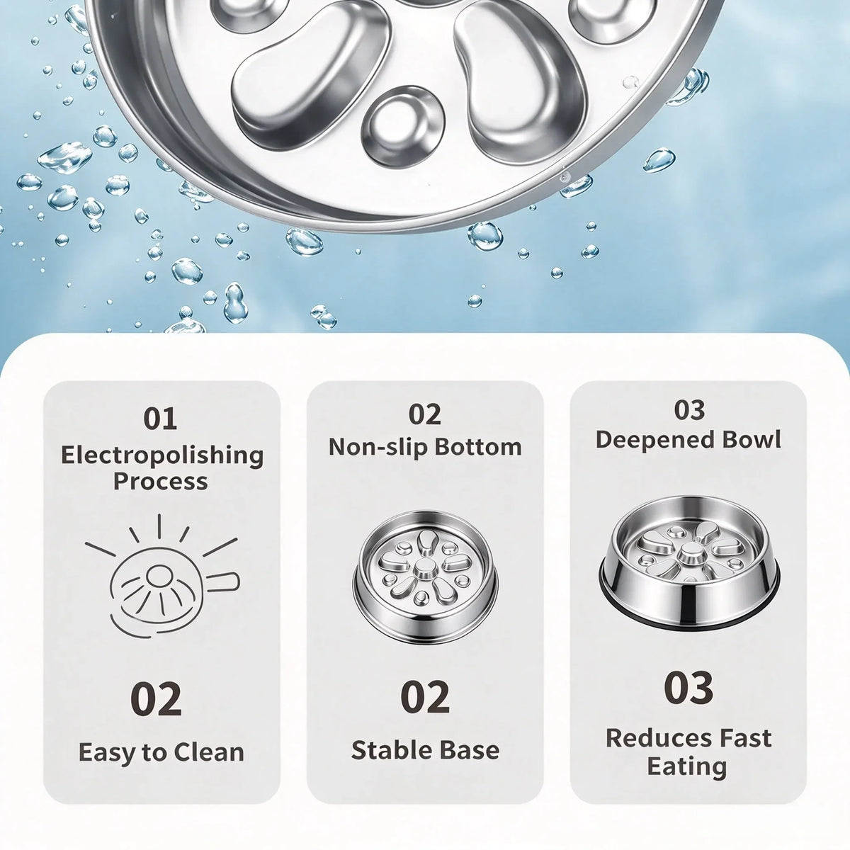 Stainless Steel Slow Feeder Dog Bowl With Flower Design