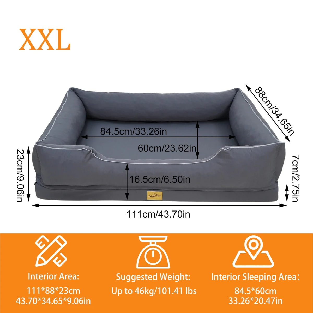 Bingopaw Orthopedic Pet Bed With Removable Washable Cover And Bolsters