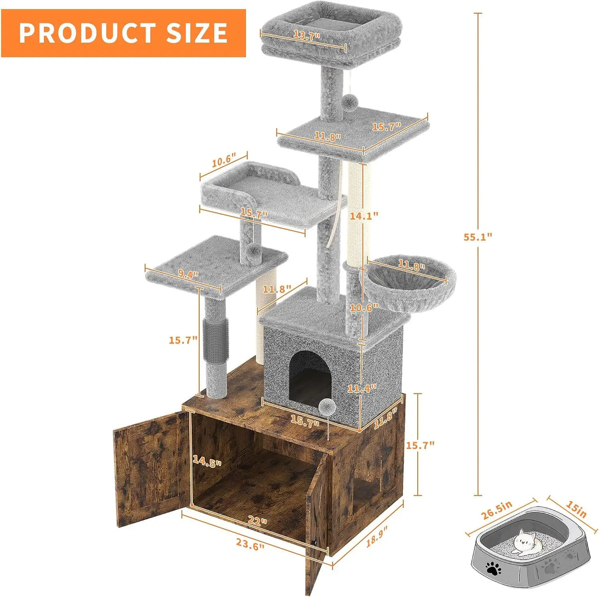 Tackleekii Multi Level Cat Tree With Litter Box Enclosure