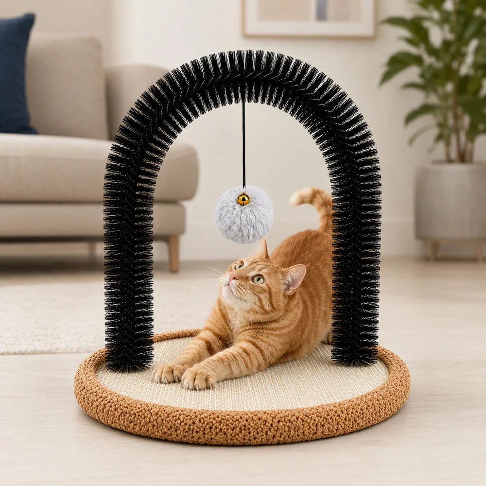 Cat Self Groomer Arch With Sisal Scratching Base And Brush