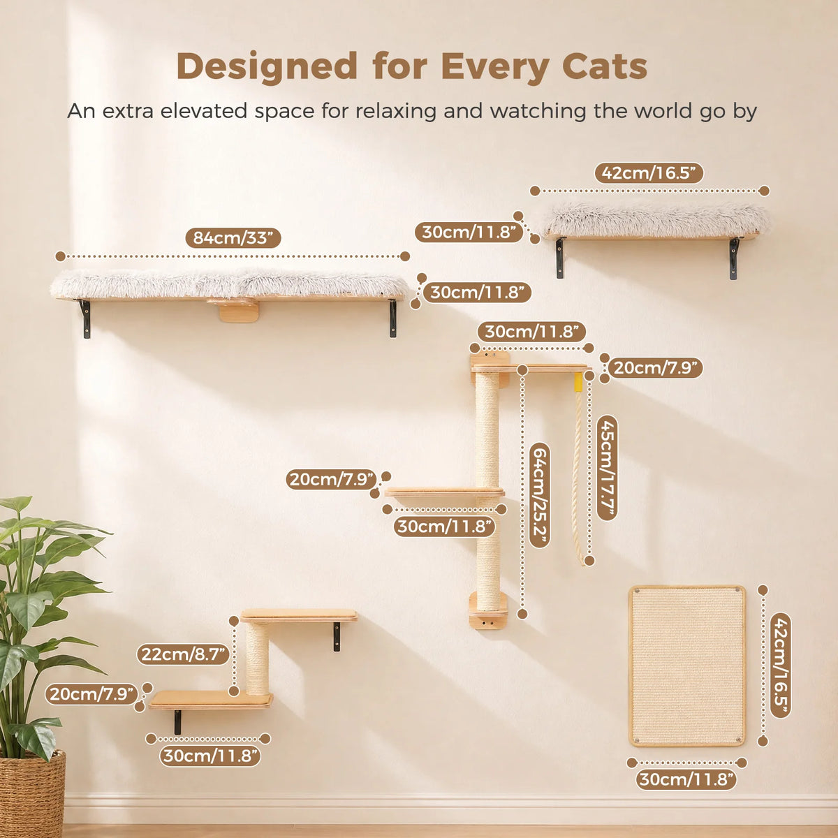 Pawz Road Wooden Cat Climbing Wall Shelves With Sisal Posts