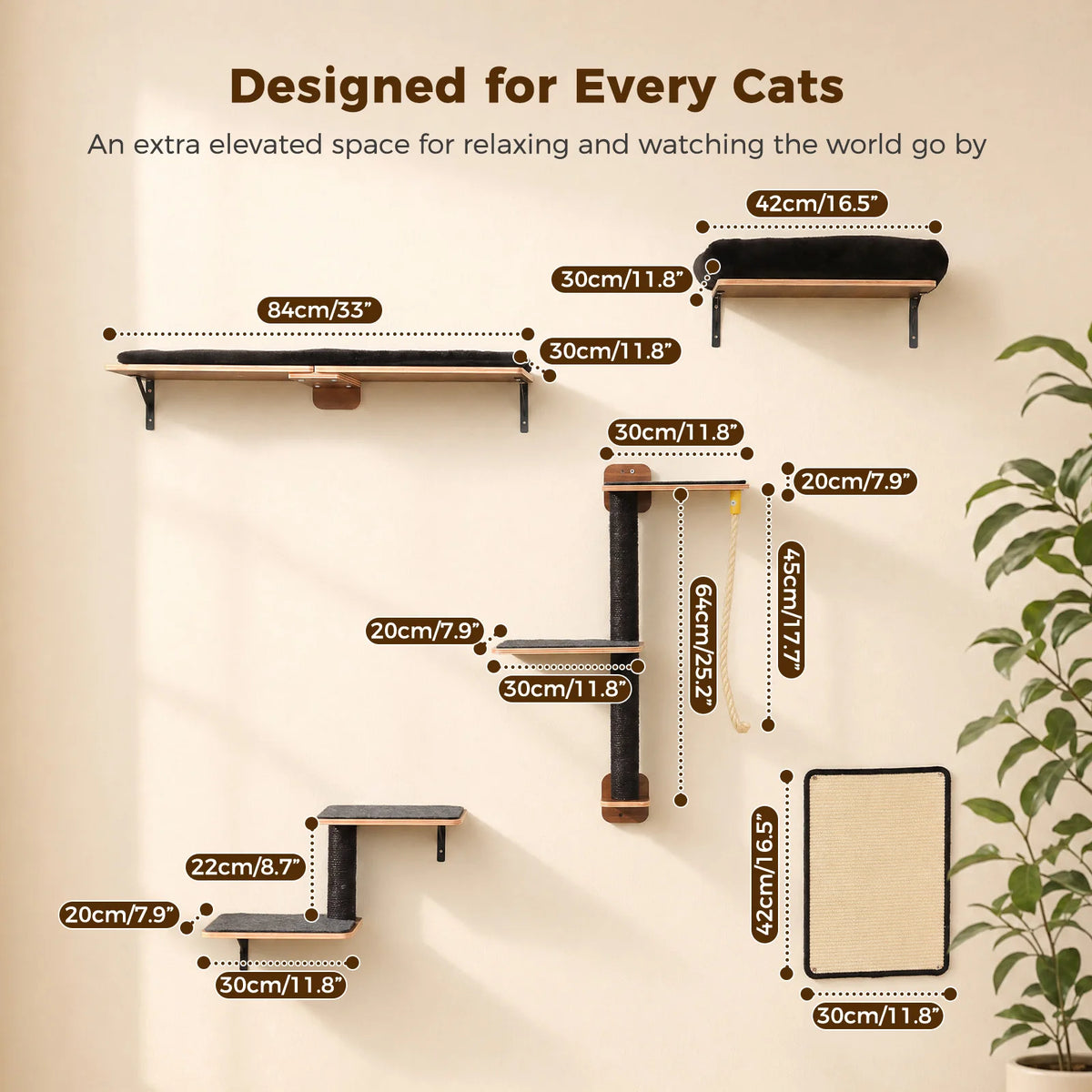 Pawz Road Wooden Cat Climbing Wall Shelves With Sisal Posts