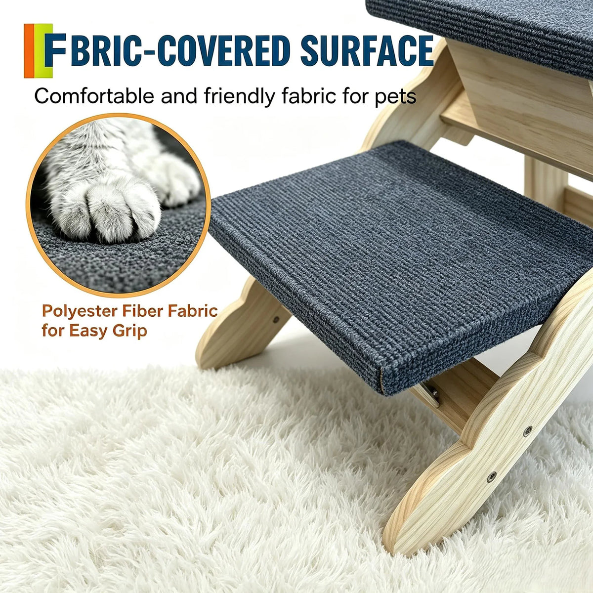 HiMISS Foldable Wooden Pet Stairs And Dog Safety Ramp