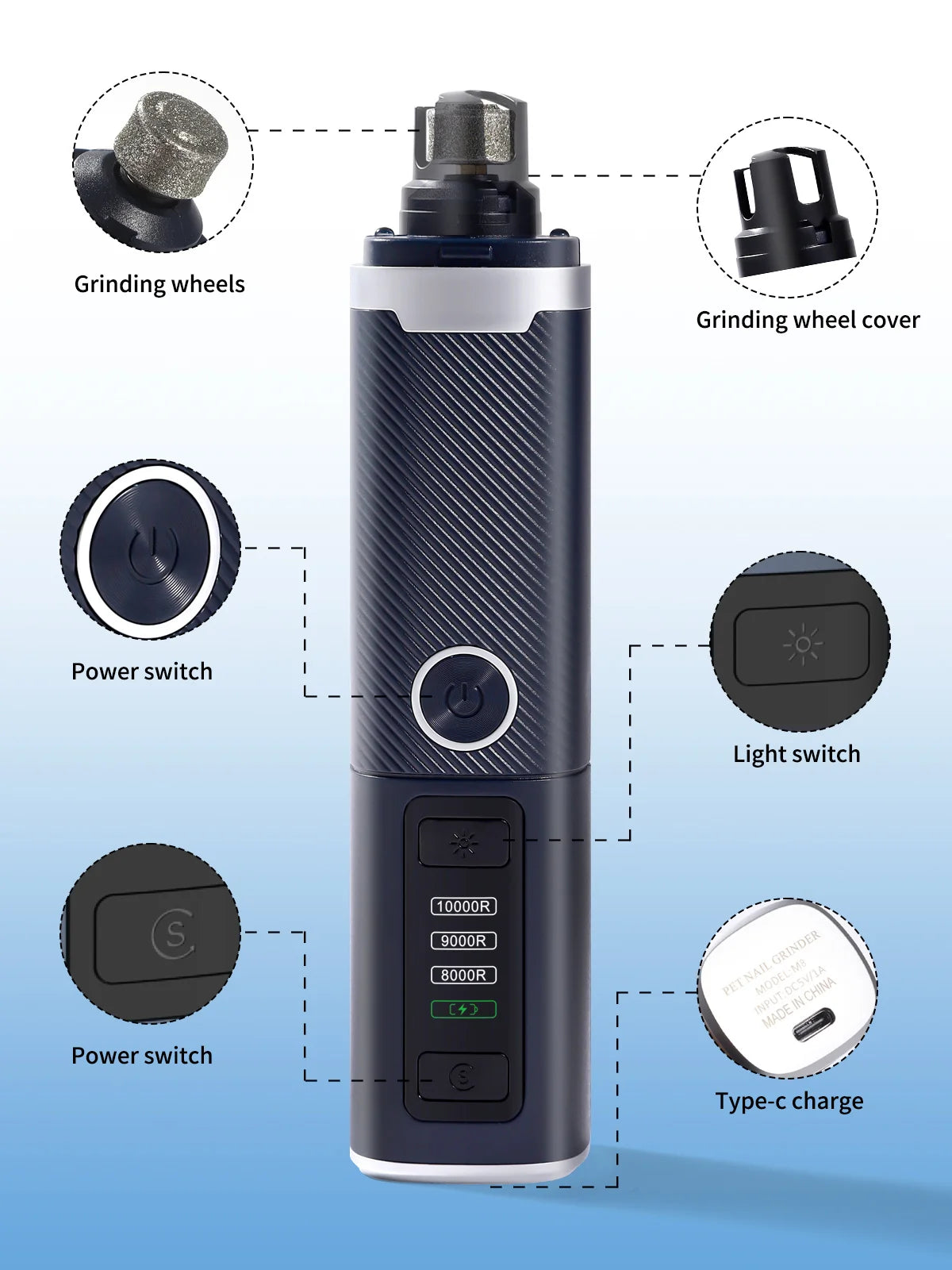 Quiet USB Rechargeable Electric Dog And Cat Nail Grinder