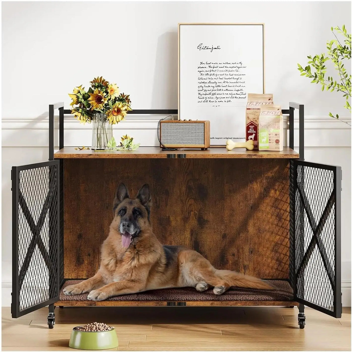 Garvee Heavy Duty Pet Crate Furniture Style With Double Doors