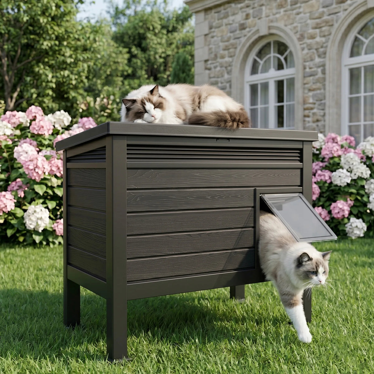 Waterproof Resin Outdoor Cat House With Elevated Base
