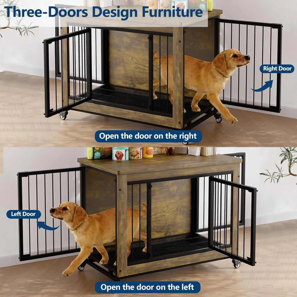 ANIXOL Wooden Dog Crate Furniture With Side Table Storage