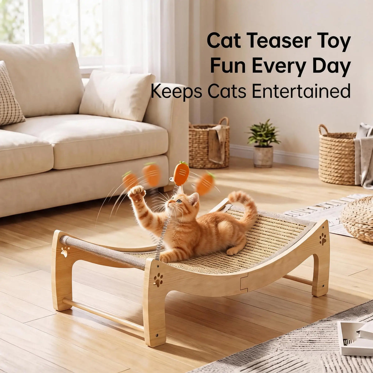 Premium Wooden Cat Scratcher Lounge Bed With Integrated Ball Toy