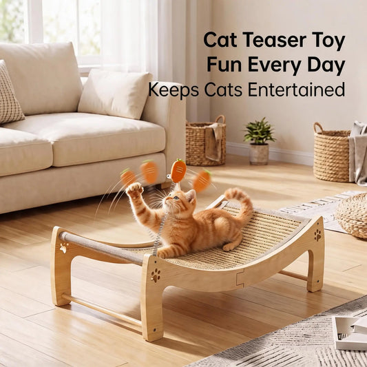 Premium Wooden Cat Scratcher Lounge Bed With Integrated Ball Toy