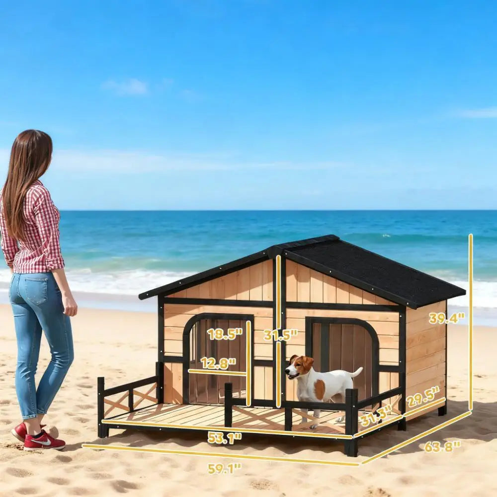 Weatherproof Wooden Dog House With Porch And Elevated Floor