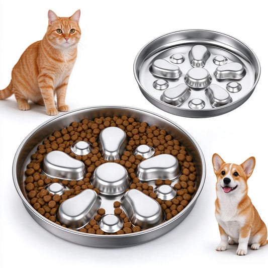 Stainless Steel Slow Feeder Dog Bowl With Flower Design