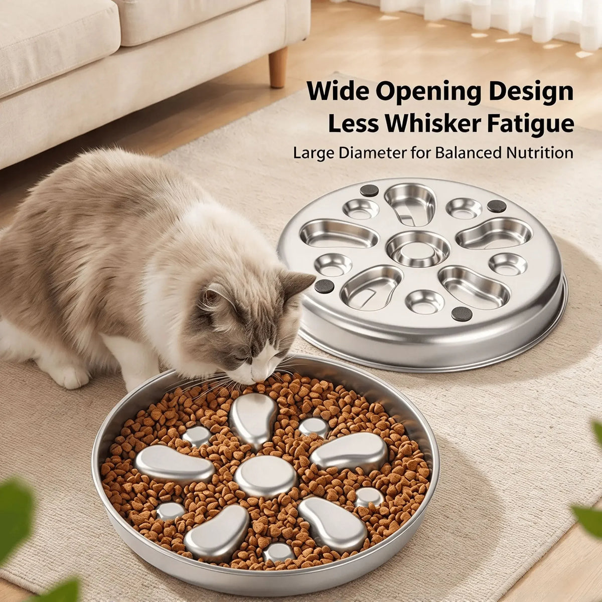 Stainless Steel Slow Feeder Dog Bowl With Flower Design