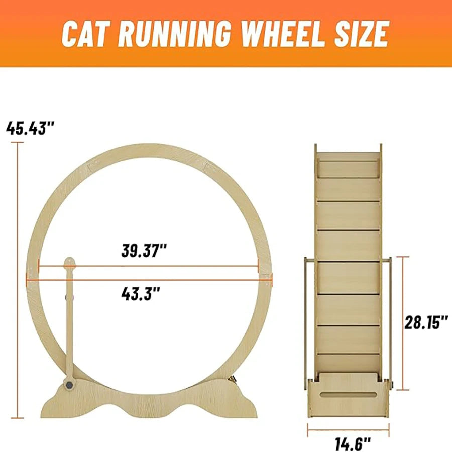 Indoor Wooden Cat Exercise Wheel With Detachable Carpeted Runway
