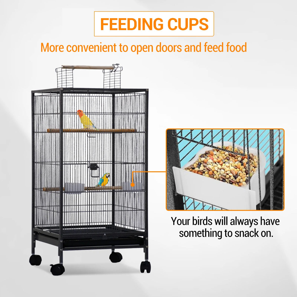 HiMISS Open Top Metal Bird Cage With Wooden Perches