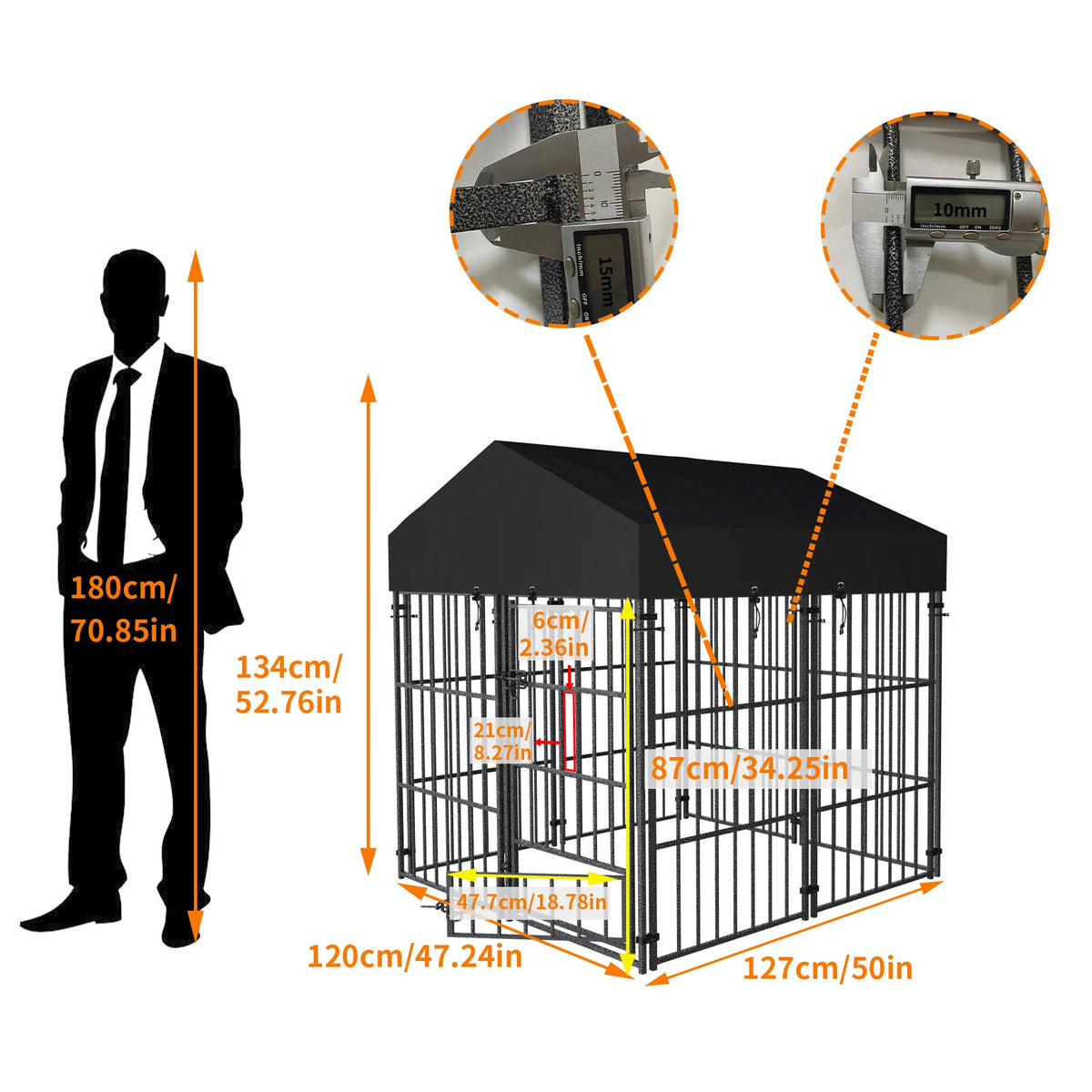 Heavy Duty Metal Dog Kennel With Roof For Outdoor Pets