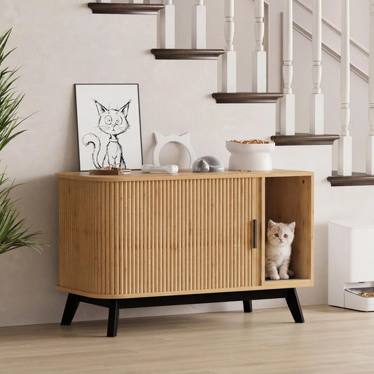Hidden Litter Box Enclosure Furniture with Sliding Door