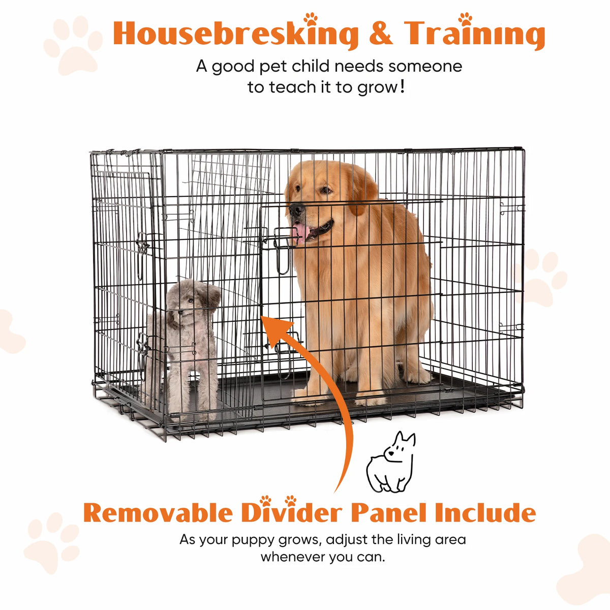 JHK Double Door Folding Metal Dog Kennel With Leakproof Tray