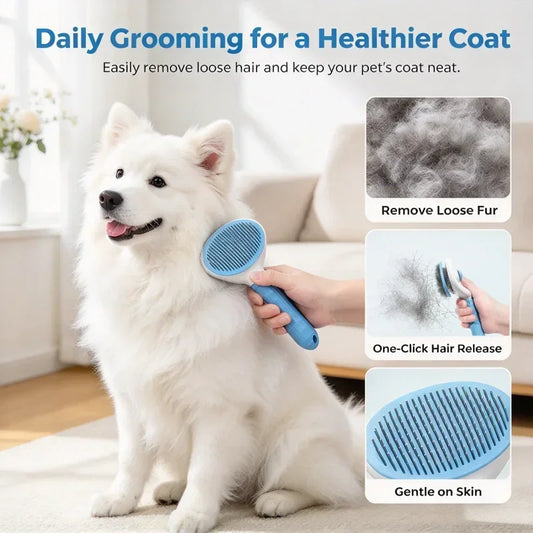 Self Cleaning Dog Cat Fur Removal Brush For Pet Grooming