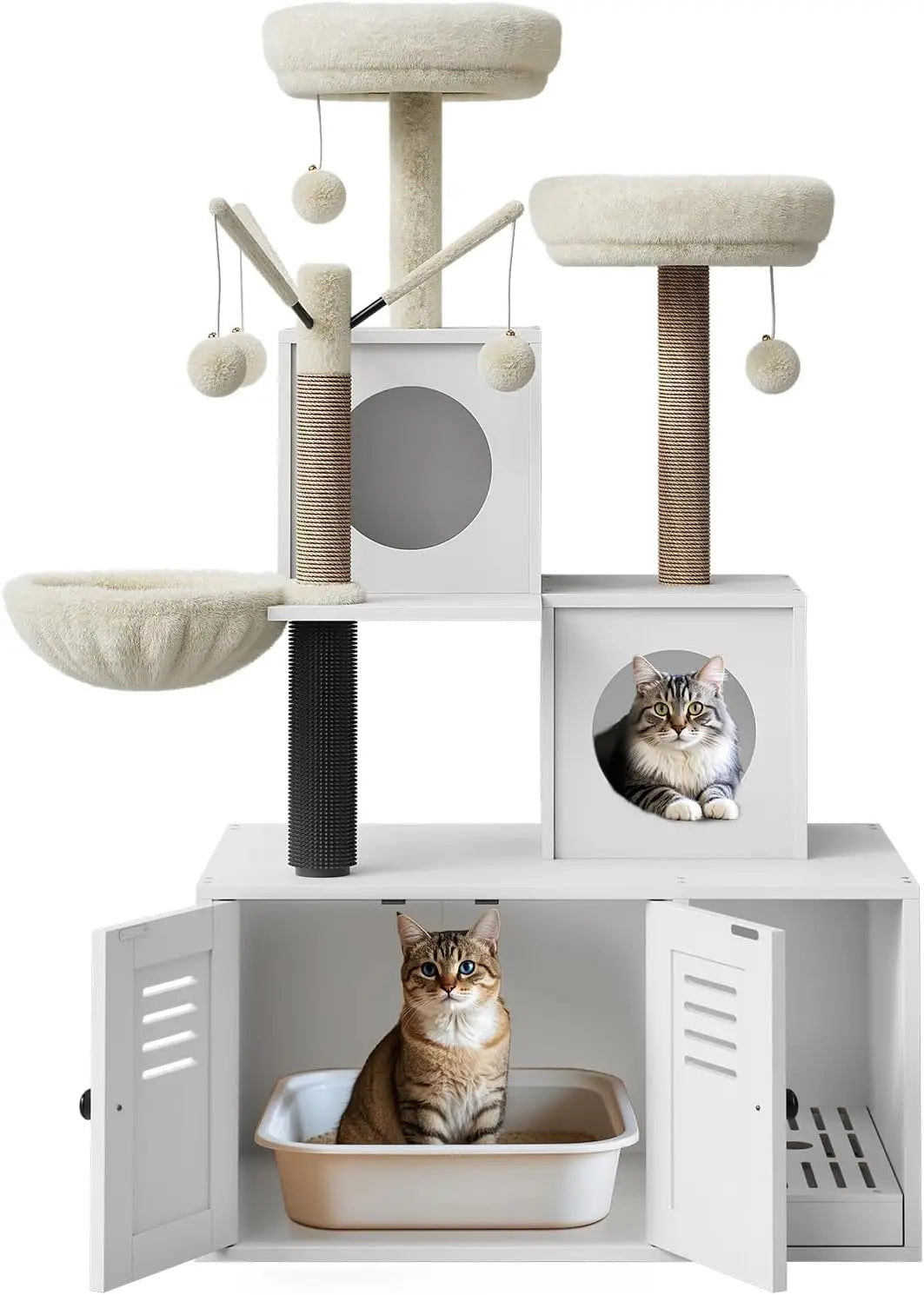 Garvee Cat Tower With Hidden Litter Cabinet And Padded Hammock