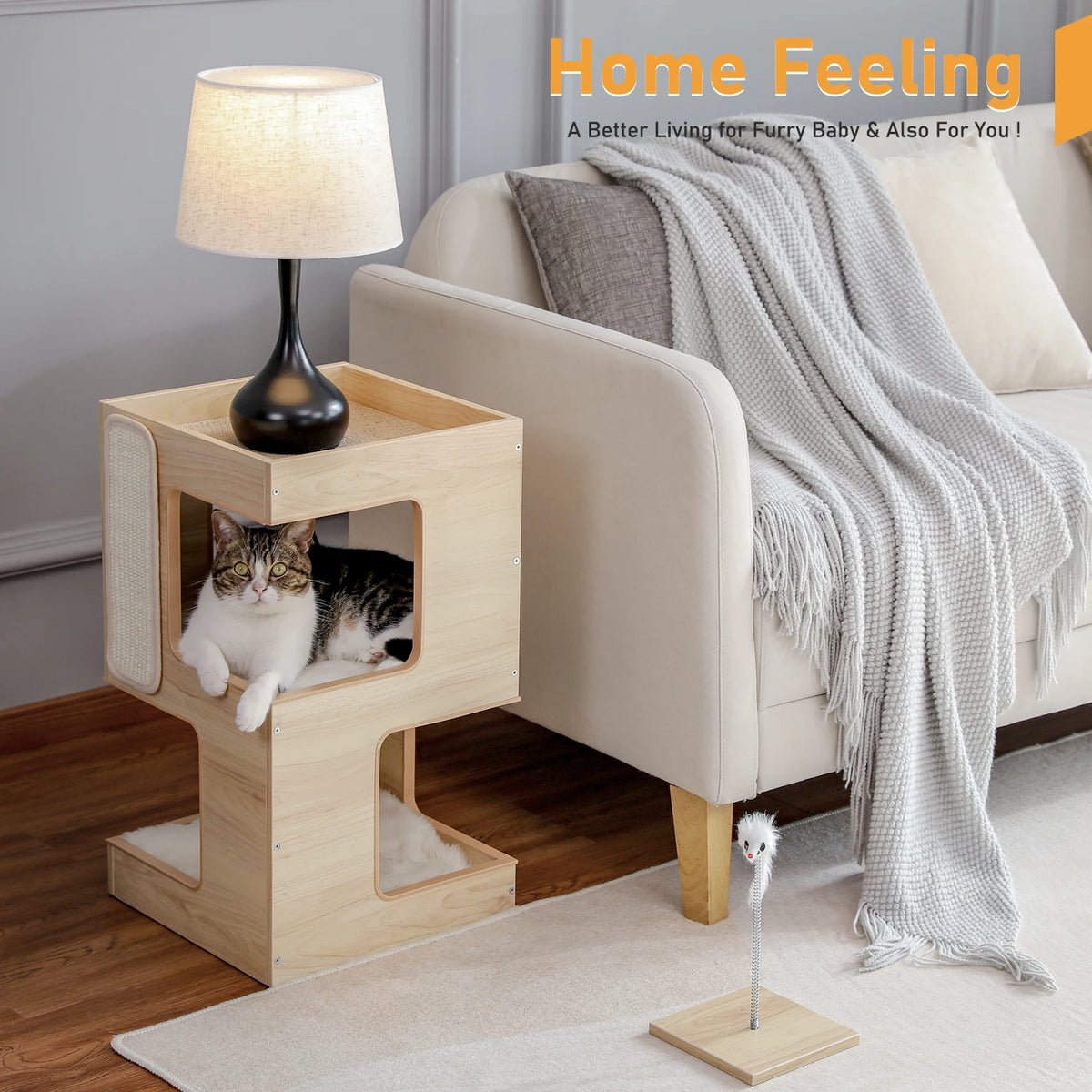 PAWZ Road Wood Cat Condo Featuring Scratching Pad And Bed