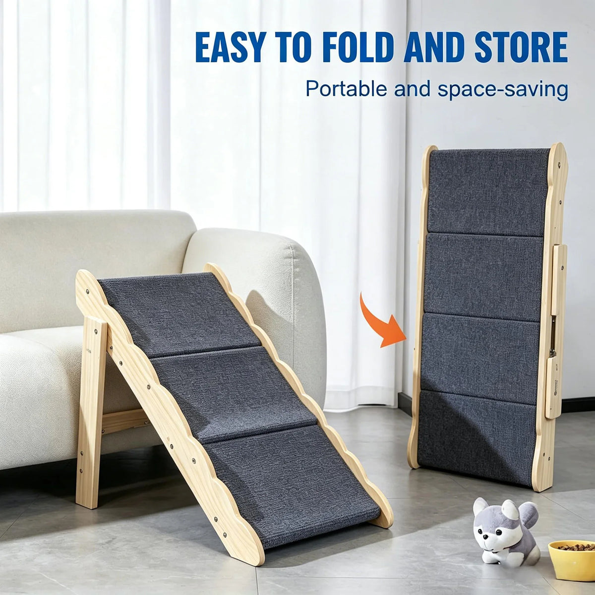 HiMISS Foldable Wooden Pet Stairs And Dog Safety Ramp