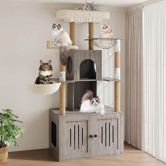 Tacleekii Multi Level Cat Tree With Hidden Litter Box