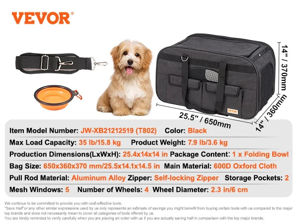 Breathable Wheeled Pet Carrier Backpack With Telescopic Handle And Strap