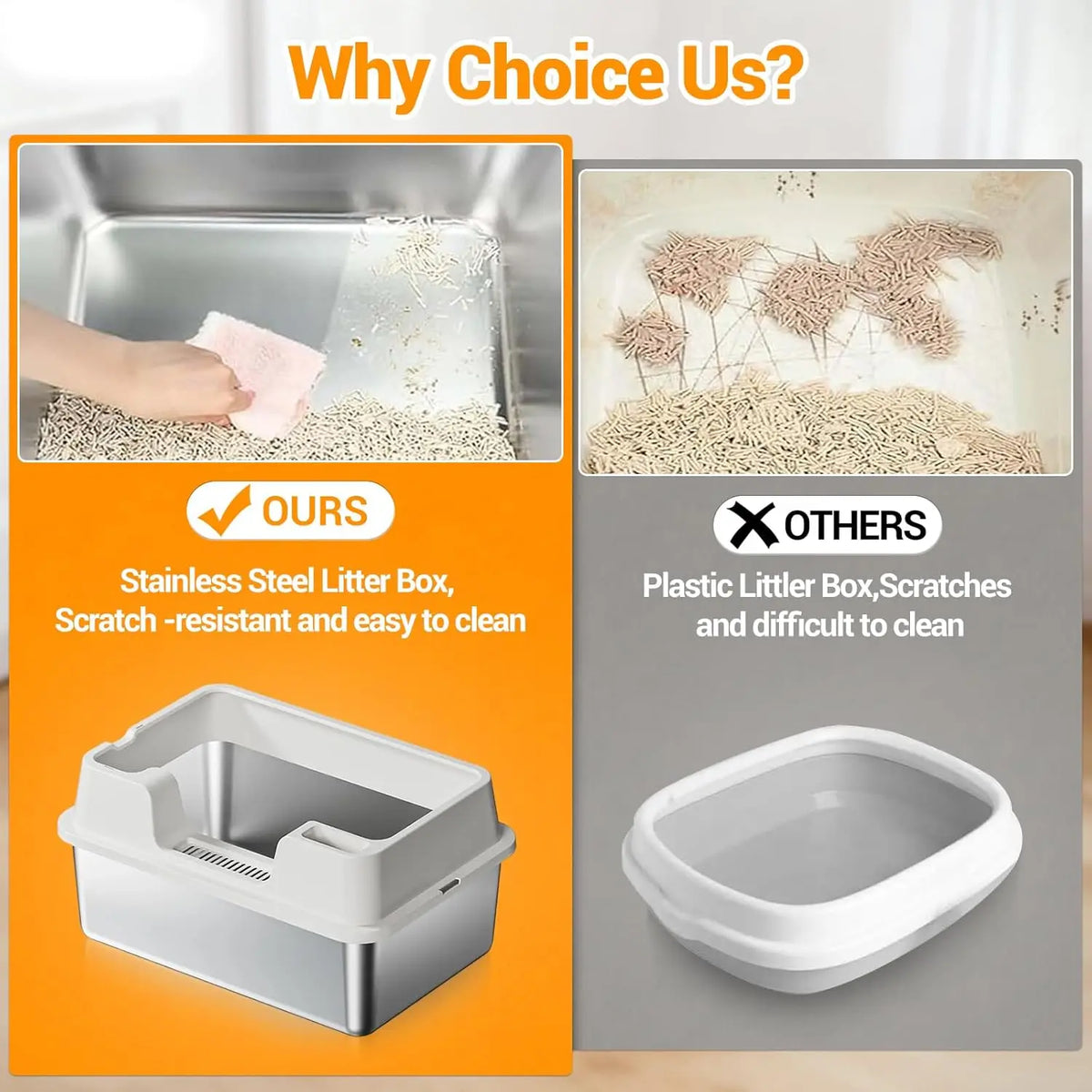 HiMISS Stainless Steel Enclosed Cat Litter Box High Walls