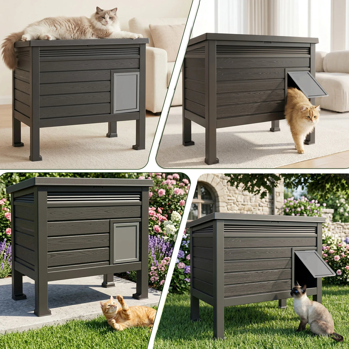 Waterproof Resin Outdoor Cat House With Elevated Base
