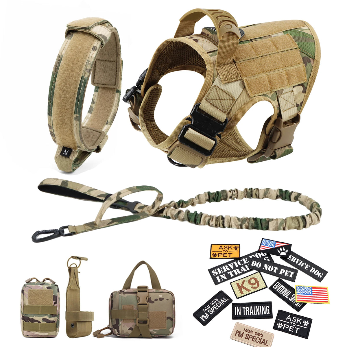 PetraVel Tactical Dog Harness Collar Leash Set For Pets