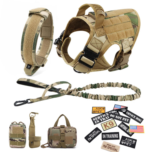 PetraVel Tactical Dog Harness Collar Leash Set For Pets
