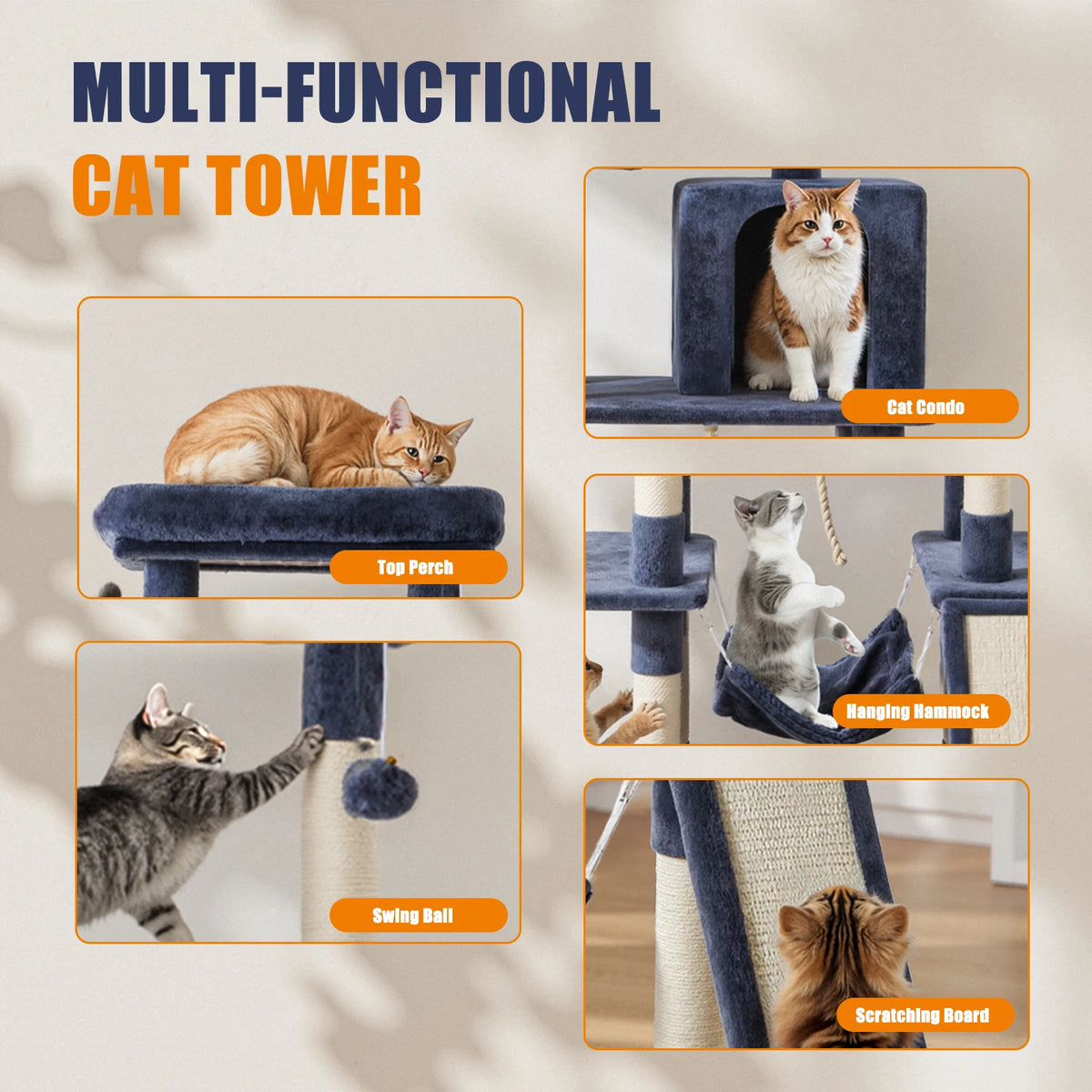 Jhk Multi Level Cat Tree With Sturdy Sisal Scratching Posts