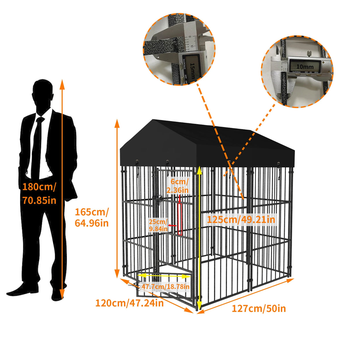 Heavy Duty Metal Dog Kennel With Roof For Outdoor Pets