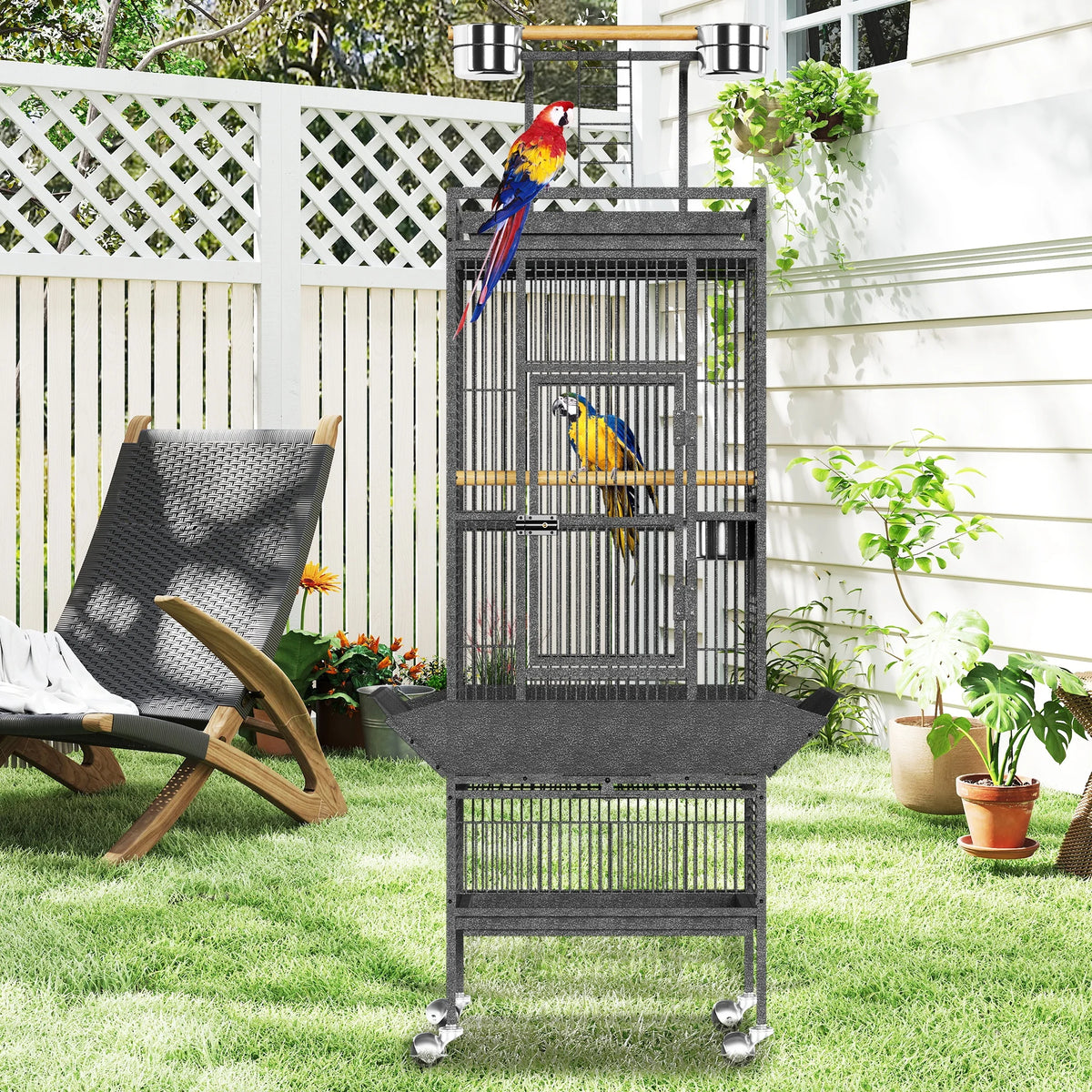 Premium Wrought Iron Play Top Bird Cage With Rolling Stand