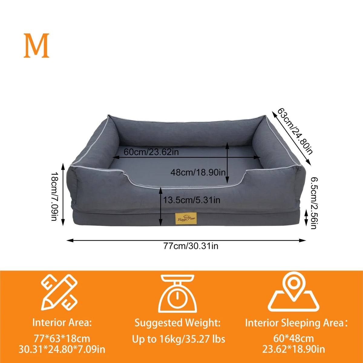 Bingopaw Orthopedic Pet Bed With Removable Washable Cover And Bolsters