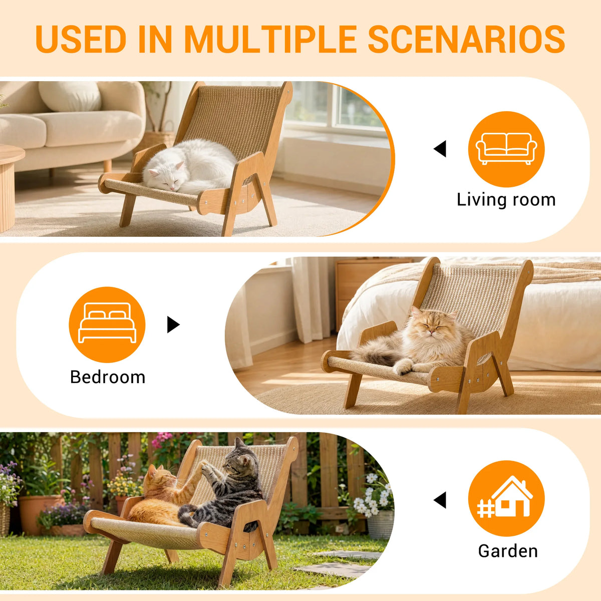Wooden Sisal Cat Scratcher Lounger And Bed For Pets