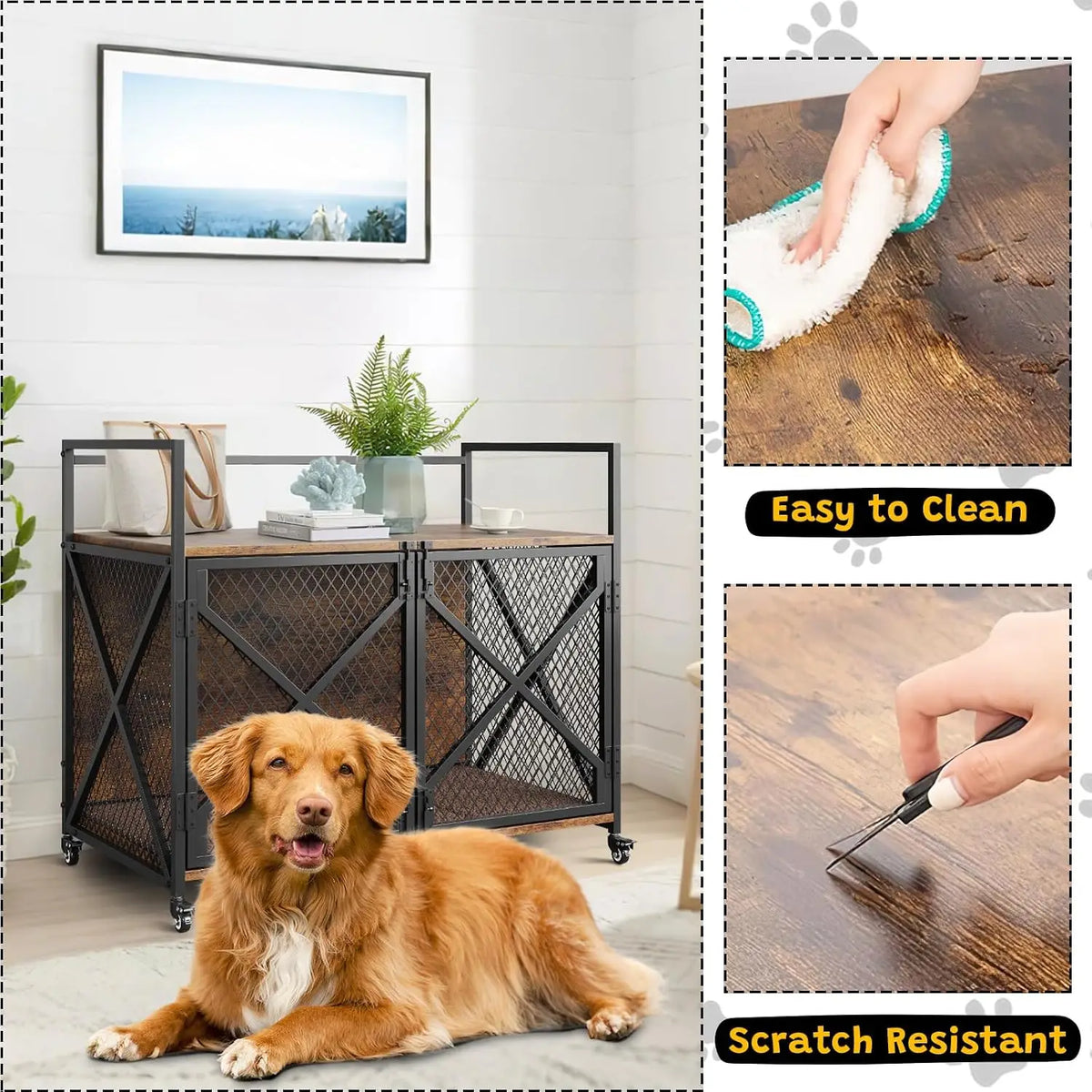 Garvee Heavy Duty Pet Crate Furniture Style With Double Doors