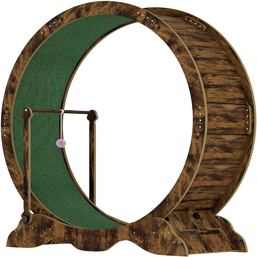 Indoor Wooden Cat Exercise Wheel With Detachable Carpeted Runway