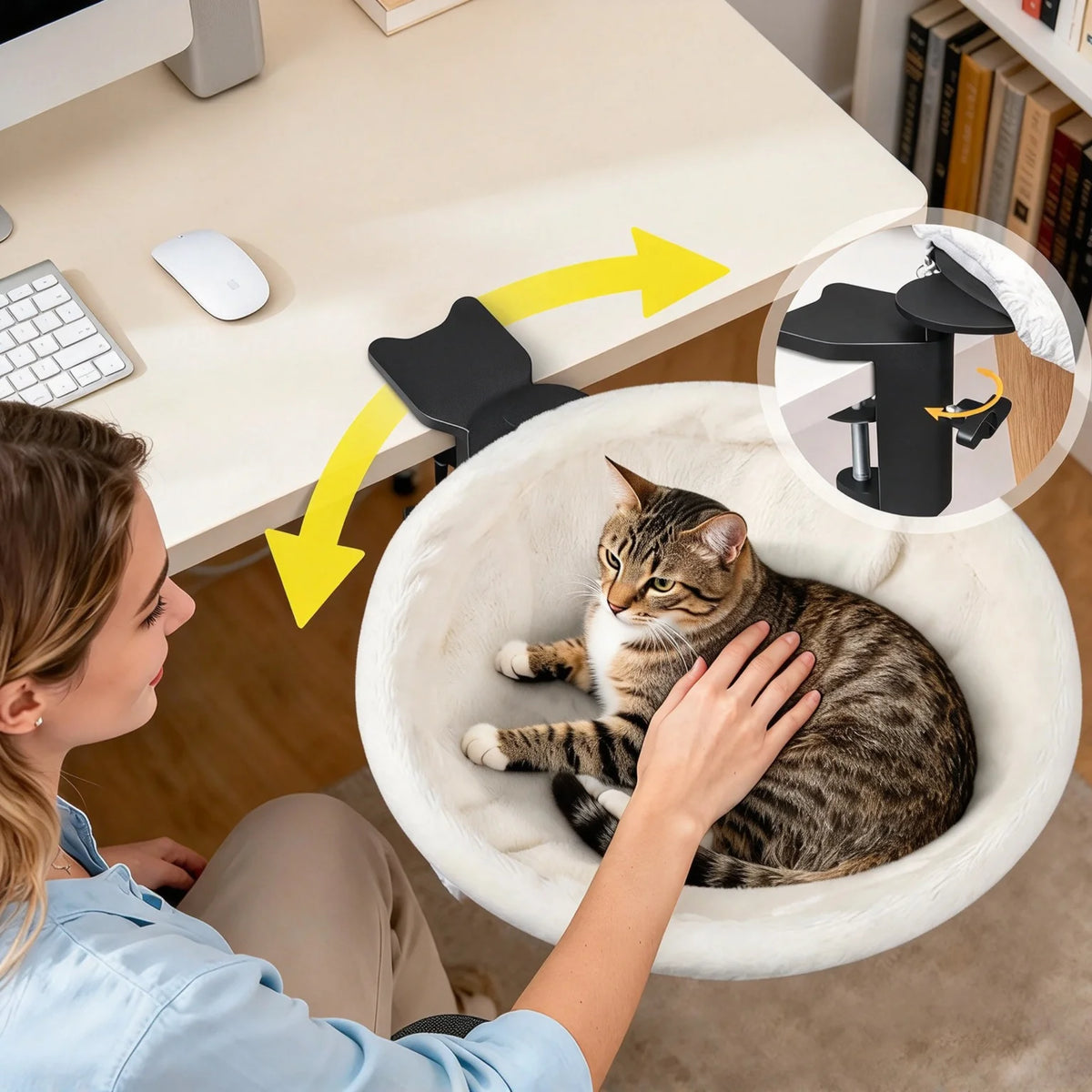 Gaomon Rotating Cat Table Bed Round Plush Faux Fur Lounger